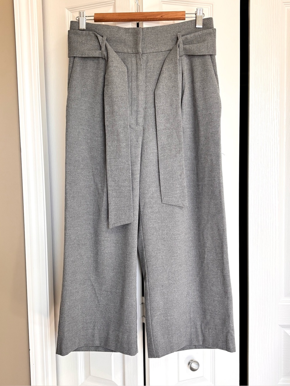H&M Grey Wide-Leg Tie-Waist Trousers